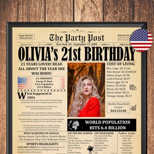 2004 Birthday Newspaper, 21st Birthday Gift for Men and Women, 2004 Fun Facts, 21st Decoration Idea, Born in 2004, What Happen Back In 2004