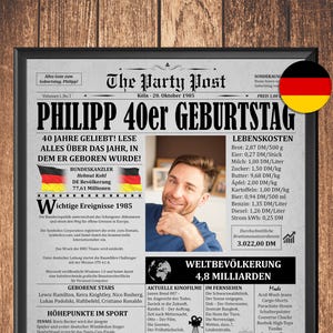 1985 Birthday Poster, 40th Birthday Gift for Him or Her, German Fun Facts Article Print, Born in 1985 Germany, 40 Jahre Geschenk, Keepsake