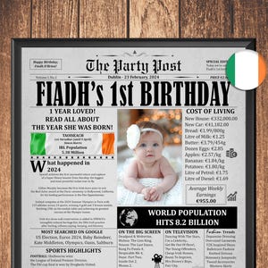 1st Birthday Gift For Boy or Girl, Personalized Baby Birthday Poster, Born in 2024, Turning One Keepsake, For Grandson or Granddaughter