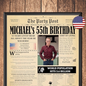 55th Birthday Poster, 1970 Newspaper, Personalized Gift For Men Or Women 55th Birthday, 55th Birthday Printable Party Decor, USA Fun Facts
