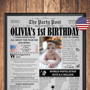 First Birthday Gift, One Year Old Boy Or Girl Gift, 1st Birthday Newspaper,  First Birthday Decorations, Baby 1st Birthday Personalized Gift