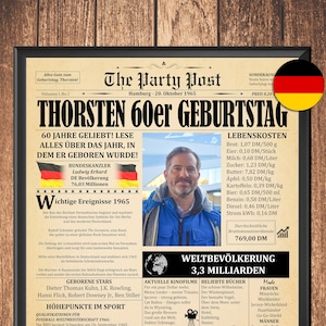 1965 60th Birthday Gift For Man Or Woman, Born 1965 In Germany, 60th Birthday Newspaper Sign, 1965 Fun Facts, 60 Years Ago Back In 1965