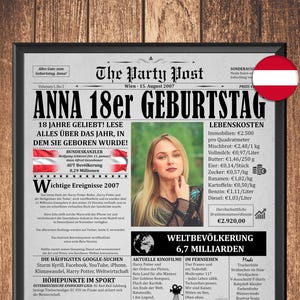 18th Birthday Poster Austria, Born in 2007, Fun Facts Article, Personalized Gift Boy Girl, Zum 18 Geburtstag Geschenk, Jahrgang 2007