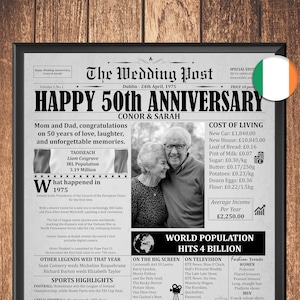 50th Wedding Anniversary Gift, 1975 Anniversary Newspaper, 50th Wedding Anniversary Decorations, Printable Poster, Gift Idea For Parents