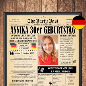 1995 30th Birthday Gift For Man Or Woman, Born 1995 In Germany, 30th Birthday Newspaper Sign, 1995 Fun Facts, 30 Years Ago Back In 1995