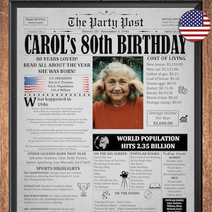 80th Birthday Newspaper Poster – Born 1946 USA | Personalized Printable Keepsake