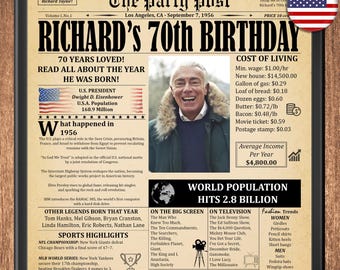 70th Birthday Gift Newspaper – 1956 USA | Personalized Printable Poster