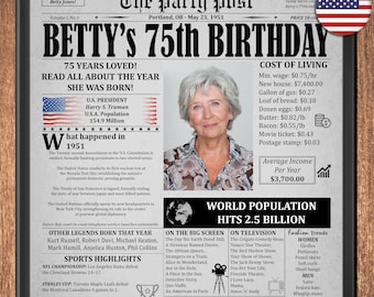 75th Birthday Newspaper Poster – 1951 USA Facts | Digital Download