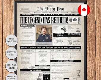 Personalized Retirement Newspaper Poster - Custom Canada Farewell Gift for Coworker Boss Digital Print