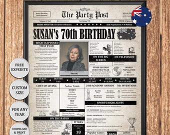 70th Birthday Gift Australia, Born in 1956 Newspaper Poster, Personalised Grandma Grandpa Keepsake