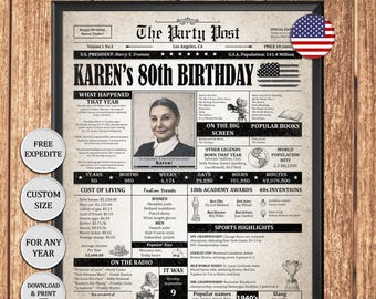 80th Birthday Gift USA, Born 1946 Newspaper Poster, Personalized Milestone Grandparent Keepsake Sign