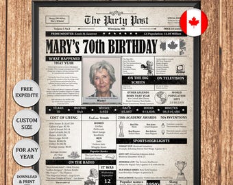 70th Birthday Gift Canada Born In 1956 Personalised Newspaper Poster Keepsake Sign Decor