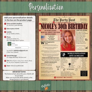 30th Birthday Poster 1996 Facts, Personalized Newspaper Sign, Digital Retro Gift 30 Year Old image 3