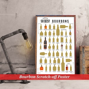 Bourbon Scratch Off Poster, Gift For Cigar And Bourbon Lovers, Man Cave And Bar Decor, Last-minute Gift, Top 50 Bucket List, 11x17 UNFRAMED