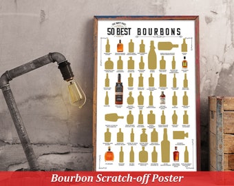 Bourbon Scratch Off Poster, Gift For Cigar And Bourbon Lovers, Man Cave And Bar Decor, Last-minute Gift, Top 50 Bucket List, 11x17 UNFRAMED