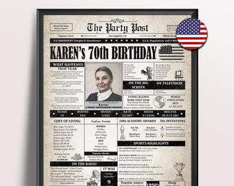 70th Birthday Party Decor Sign - 1956 USA Newspaper Poster : Back in 1956 Print