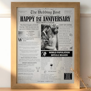 1st Anniversary Gift For Husband Or Wife, Gift For Couples, Printable Paper Anniversary Party Decoration, Married 2024, One Year Of Marriage