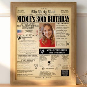 30th Birthday Poster 1996 Facts, Personalized Newspaper Sign, Digital Retro Gift 30 Year Old YELLOWISH