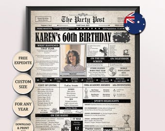 60th Birthday Gift for Mum Dad - Born in 1966 Australia Newspaper Poster Keepsake