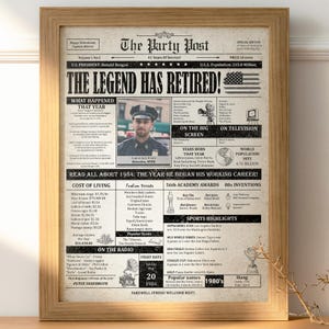 Retirement Gift for Men or Women, Retirement Newspaper Poster, Farewell Party Decoration, Printable Retirement Sign, The Legend Has Retired