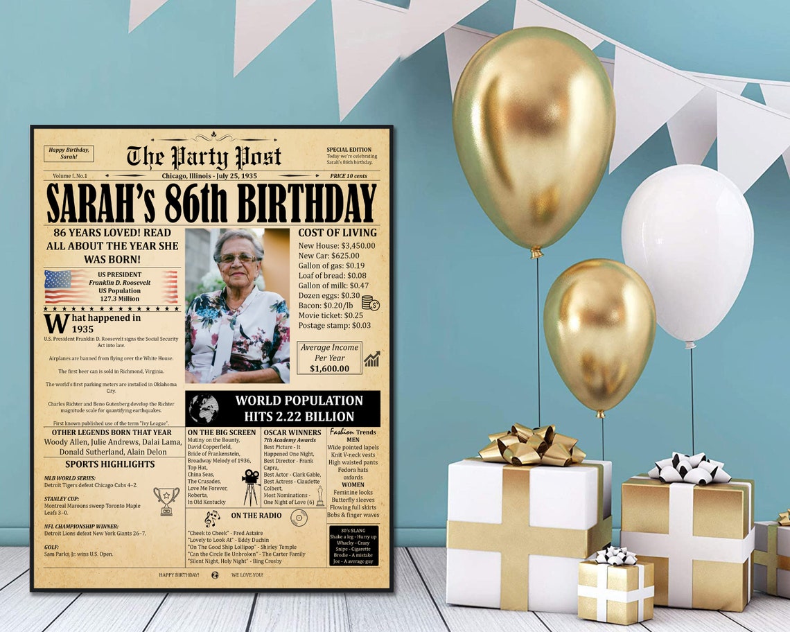 Geboren in 1935 Partei Zeichen personalisierte Poster für 86. Etsy