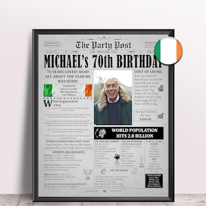 Born in 1956 Ireland Print - 70th Birthday Party Decor : Personalised Sign