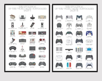 Video Game Controller Evolution Poster, Birthday Gift For Gamers, Man Cave And Gaming Room Decor, Joystick Wall Art, Gaming Print UNFRAMED