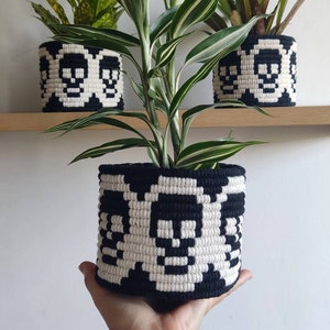 Skull Macrame Plant Pot Cover: Gothic Home Decor