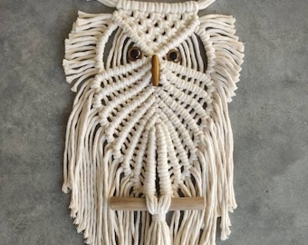 Snow Owl Macrame Wall Hanging, Owl Decor, Woodland Art, Celestial Home Decor, Witchy Owl Gift, Boho Goth Decor