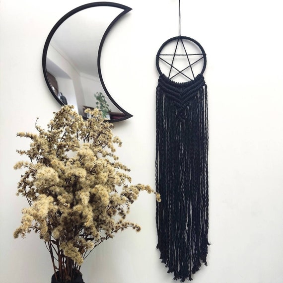Black Cotton Pentagram Wall Hanging: Gothic Pagan Decor, Pentacle