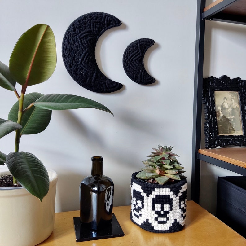 Black Macrame Crescent Moon Wall Decor Crescent Moon Home Etsy