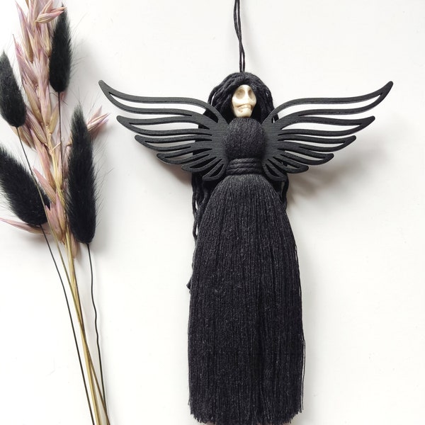 Macrame Skull Angel Wall Decor, Angel Ornament, Gothic gift, witchy gift