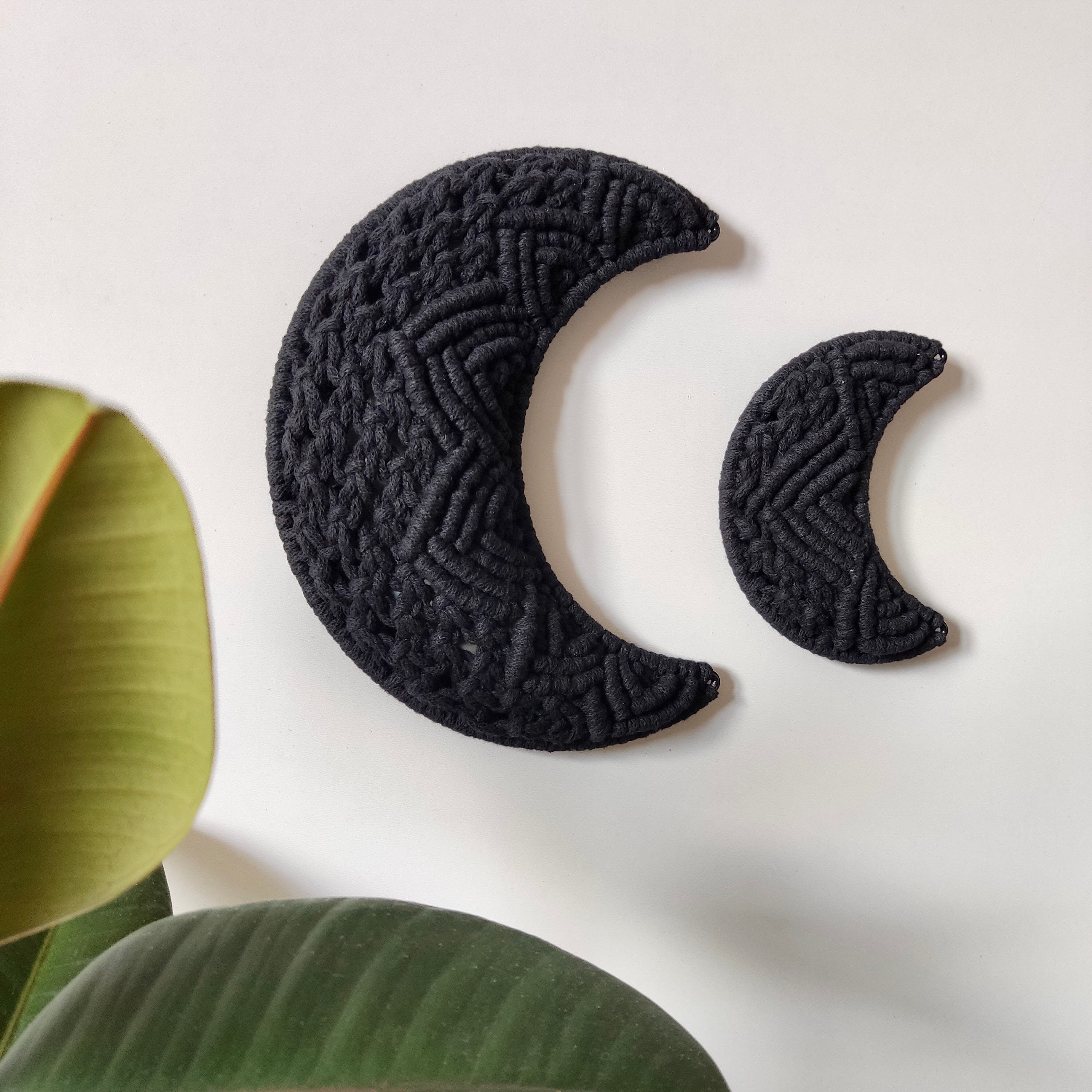 Black Macrame Crescent Moon wall decor Crescent Moon home Etsy