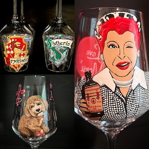 Design your own hand painted glass. Please order at least 3 weeks before glass is needed! See photos for examples of past orders.