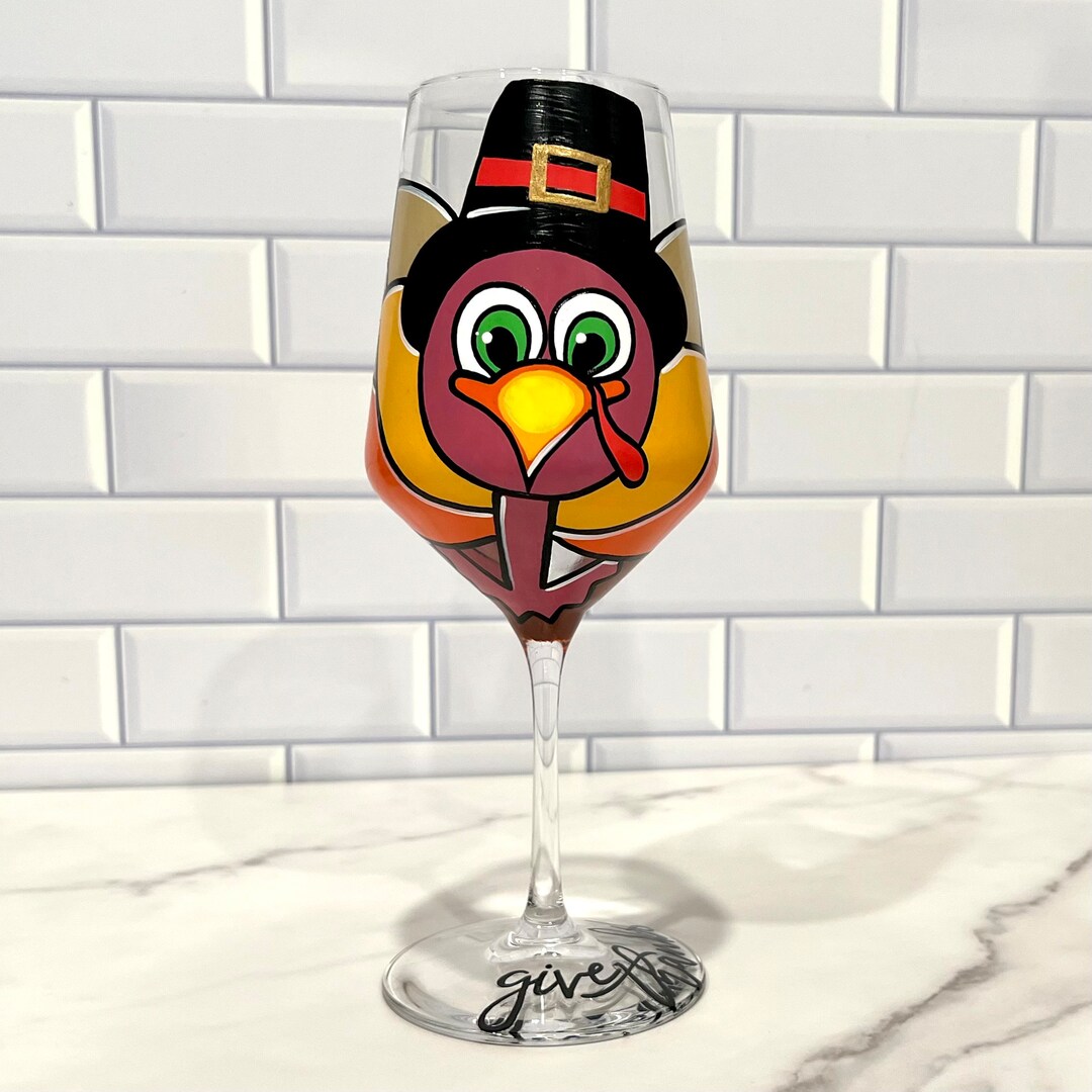 Hand Painted Thanksgiving Turkey Wine Glass 16.5 Oz - Etsy