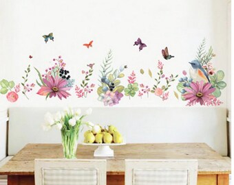 Flowers in a grass nursery kids bedroom sticker vinyl decal wall art 340