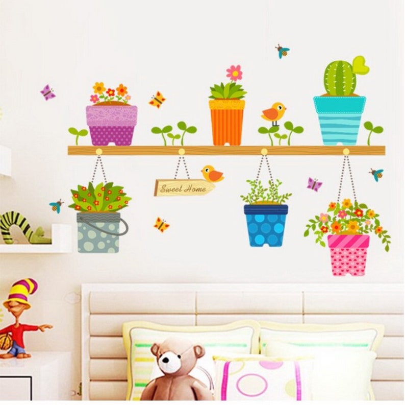 29.52x21.25 Pot Flowers Wall Sticker Nursery Decal Etsy