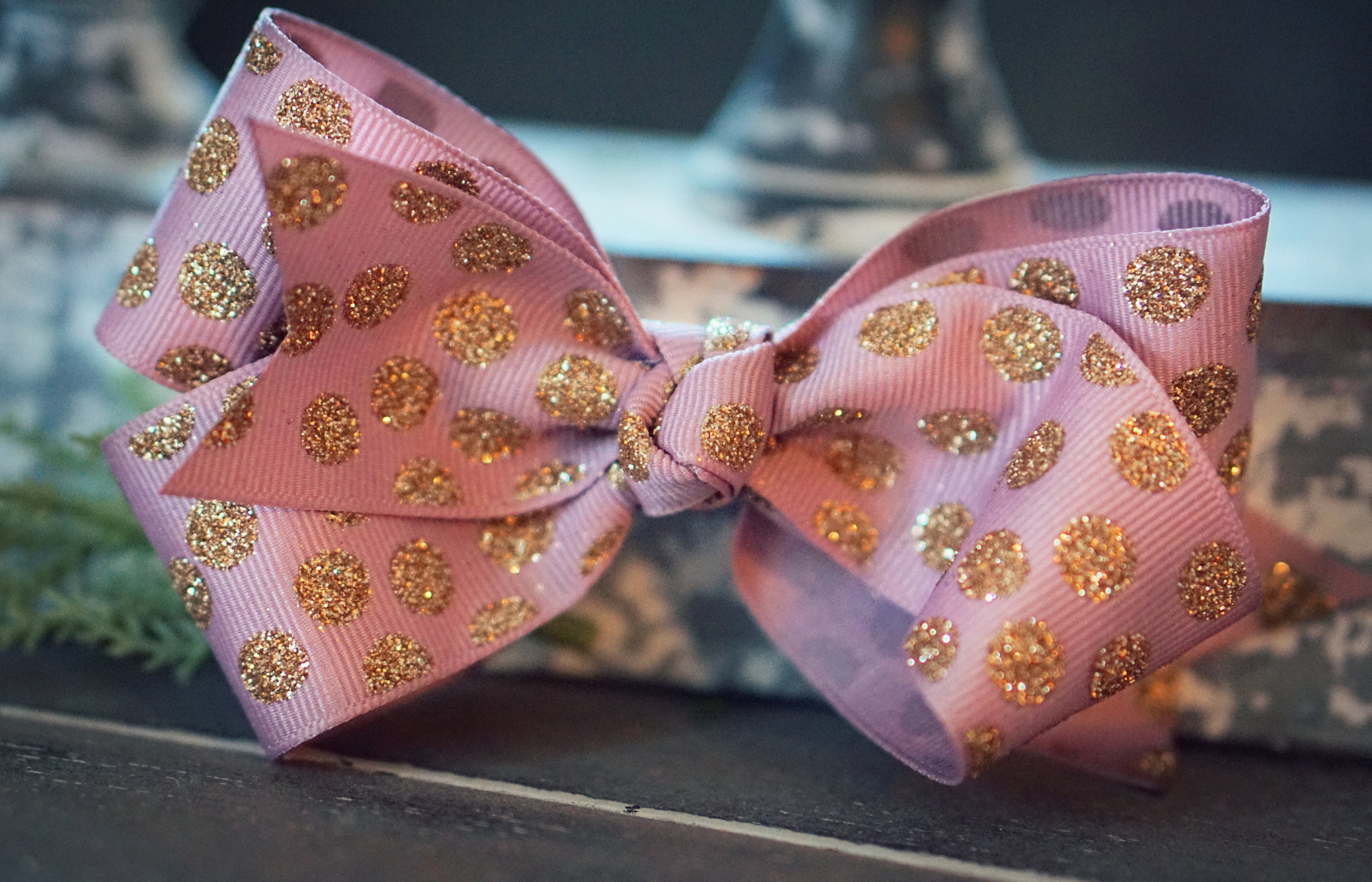 Dusty Rose Bow Gold Polka Dot Bow Ribbon Hair Bows Hair Etsy UK
