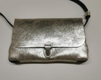 Crossbody bag hip bag goinoutbag belt bag silver metallic goatskin wool felt