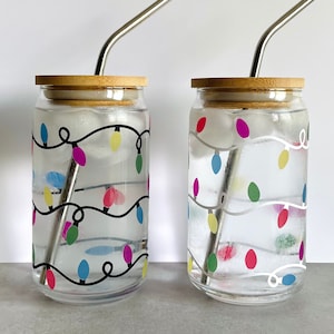 Color Changing Christmas Light Glass Can, Christmas Glass Can, Color Changing Cup for Christmas, Christmas Glassware, Christmas Gift for Her