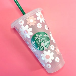 Retro Daisy Starbucks Cup, Floral Starbucks Cup, Custom Daisy Tumbler, Retro Flower Tumbler, Personalized Starbucks Cup, Cute Gift for Her