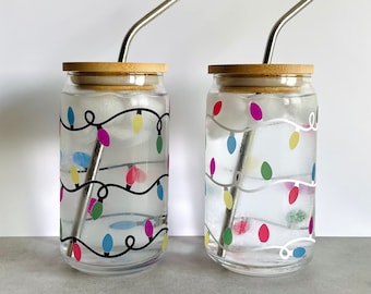 Color Changing Christmas Light Glass Can, Christmas Glass Can, Color Changing Cup for Christmas, Christmas Glassware, Christmas Gift for Her