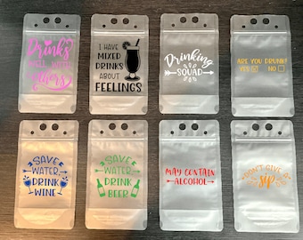 Adult Drink Pouches with Straw, Adult Beverage Pouch, Bridesmaid Booze Bags, Juice Pouches, Reusable Drink Pouch, Bachelorette Party Favors
