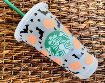 Glow in the Dark Starbucks Cup, Halloween Starbucks Cup, Pumpkin Starbucks Cup, Bats Starbucks Cup, Personalized Starbucks Cold Cup, Spooky