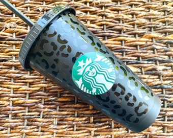 Cheetah Starbucks Cup, Personalized Matte Black Starbucks Cup, Cheetah Print Starbucks Cup, Animal Print Starbucks Cup, Custom Black Tumbler