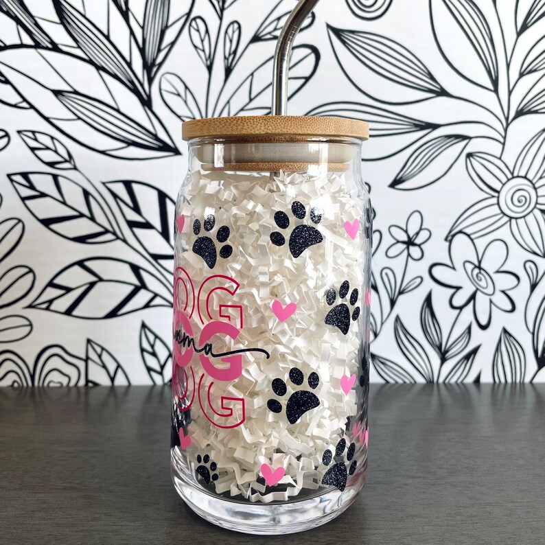 Dog Mama Cup, Dog Mom Glass Cup, Dog Glass Can, Dog Mom Iced Coffee Cup, Dog Mom Mug, Dog Mom Tumbler, Gift for Dog Lover Cup, Dog Mom Gift afbeelding 3