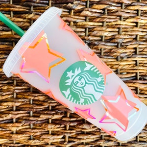 Holographic Stars Starbucks Cup, Star Cup, Stars on Starbucks Cup, Holographic Starbucks Cup, Personalized Starbucks Cup, Starbucks Gift