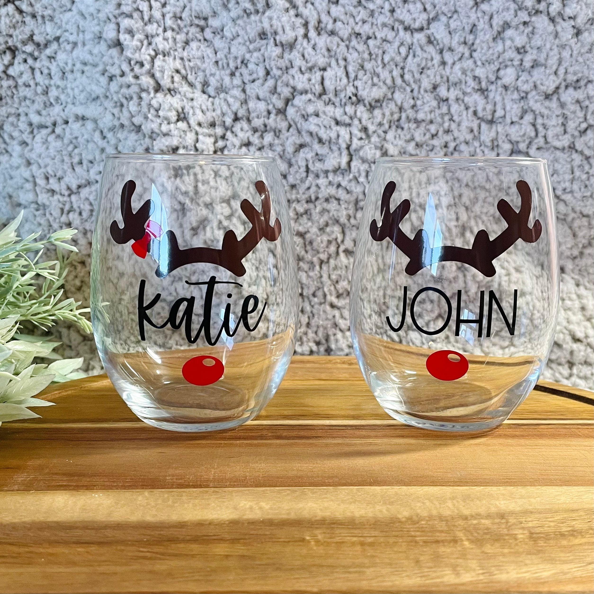 Line Art Reindeer Glass Cup, Libbey, Christmas, Personalized Clear Glass  Tumbler