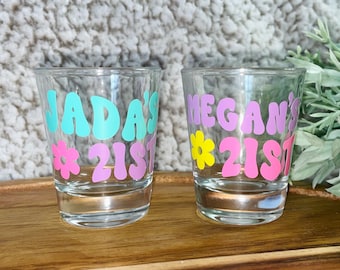 21st Birthday Shot Glass, Personalized Shot Glass with Name, Groovy Shot Glass, 21st Shot Glass, 21st Birthday Gift, 2 OZ Shot Glass