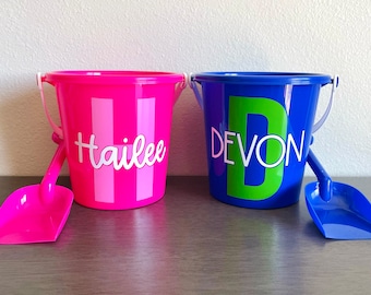 Personalized Kids Beach Bucket, Custom Beach Pail and Shovel for Kids, Kids Beach Toys, Beach Theme Kid Party Favors, Summer Gifts for Kids